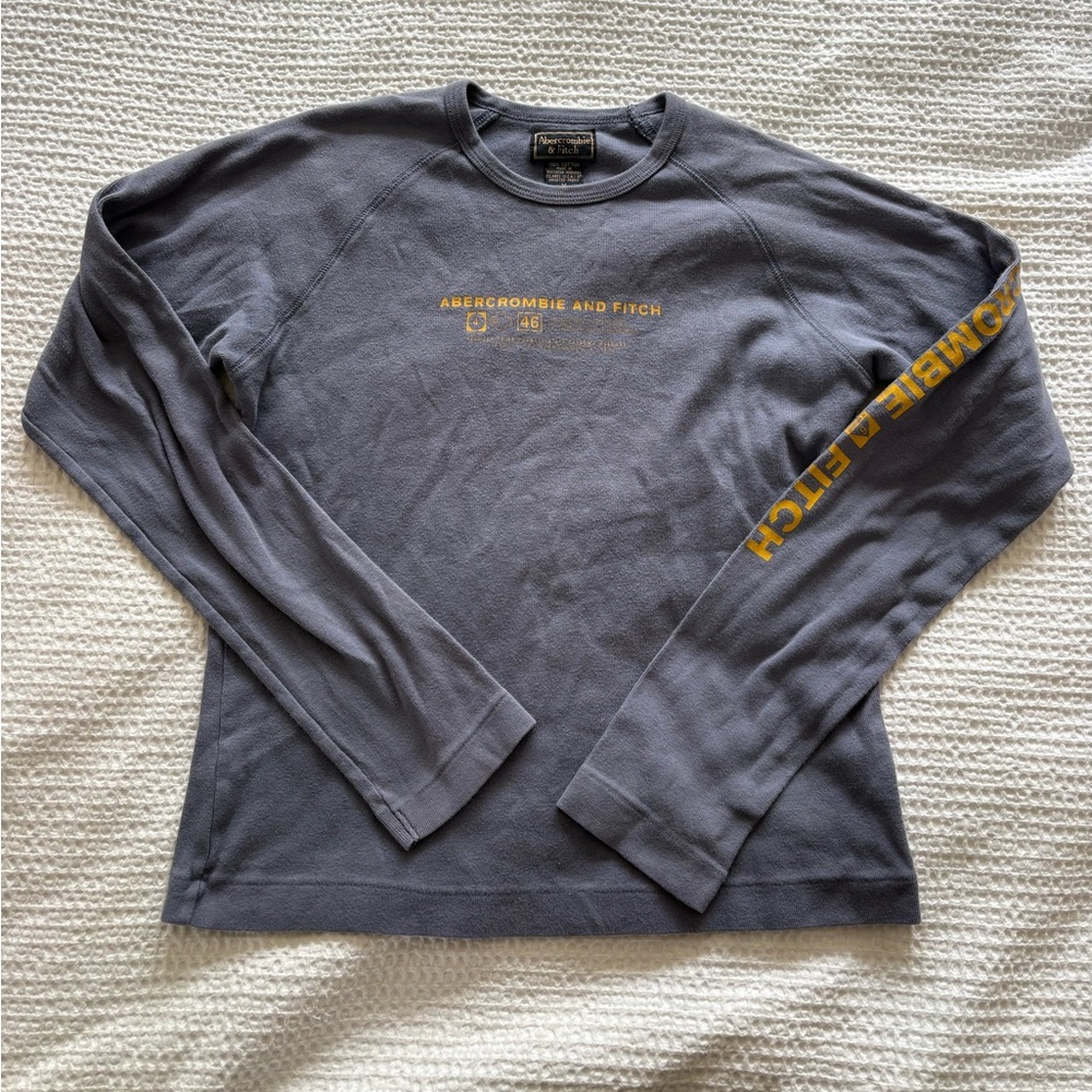 Y2K Abercrombie & Fitch Dusty Blue Crewneck with Contrasting Label - medium